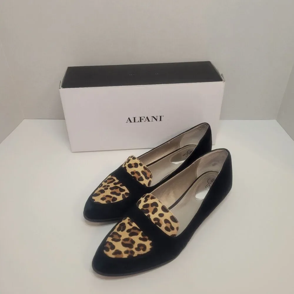 Alfani Black Flats with Leopard Print